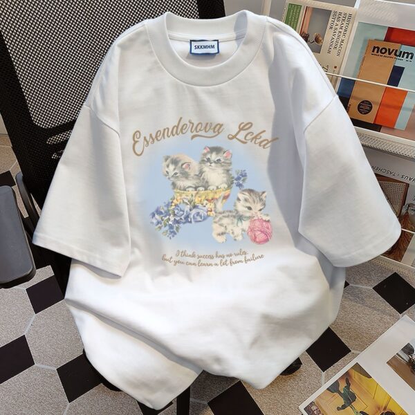MML6852 Original print 【 21 pieces of 220g pure cotton+large size+threaded collar+wrapped shoulder 】 round neck short sleeved women