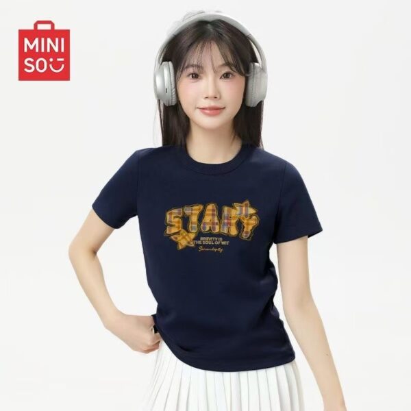 MML6830Original print [40 pieces of 1 * 1 fine cotton+threaded collar+wrapped shoulder] round neck short sleeved women's