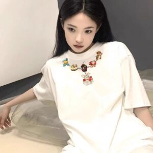 MML6844Original print 【 21 pieces of 220g pure cotton+large size+threaded collar+wrapped shoulder 】 round neck short sleeved women