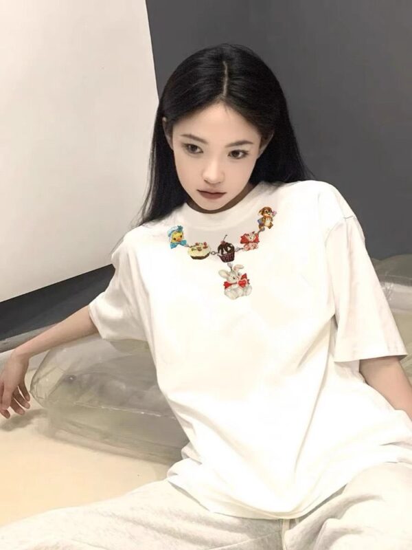 MML6844Original print 【 21 pieces of 220g pure cotton+large size+threaded collar+wrapped shoulder 】 round neck short sleeved women