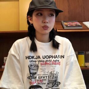 MML6860 Original print 【 21 pieces of 220g pure cotton+large size+threaded collar+wrapped shoulder 】 round neck short sleeved women