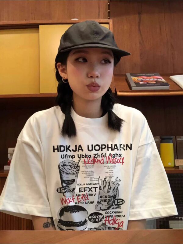 MML6860 Original print 【 21 pieces of 220g pure cotton+large size+threaded collar+wrapped shoulder 】 round neck short sleeved women