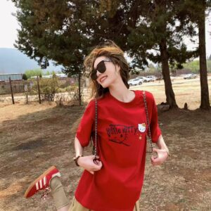 MML6833Original print [21 pieces of 220g pure cotton+large size+threaded collar+wrapped shoulder] round neck short sleeved shirt