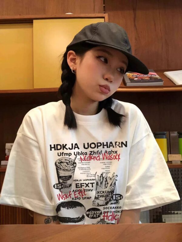 MML6860 Original print 【 21 pieces of 220g pure cotton+large size+threaded collar+wrapped shoulder 】 round neck short sleeved women