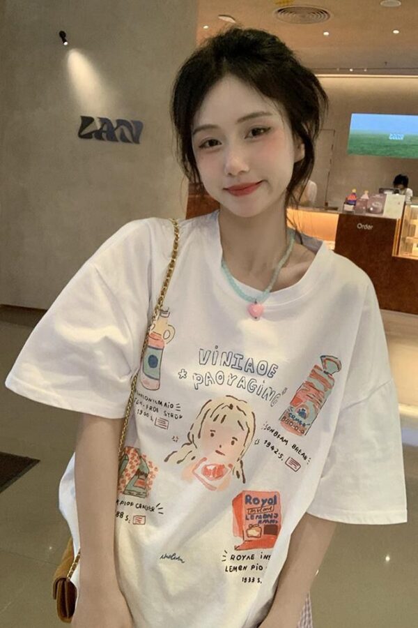 MML6851Original print 【 21 pieces of 220g pure cotton+large size+threaded collar+wrapped shoulder 】 round neck short sleeved women