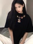 MML6844Original print 【 21 pieces of 220g pure cotton+large size+threaded collar+wrapped shoulder 】 round neck short sleeved women