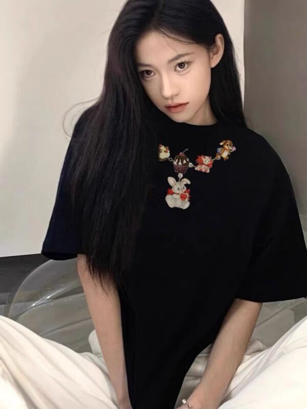 MML6844Original print 【 21 pieces of 220g pure cotton+large size+threaded collar+wrapped shoulder 】 round neck short sleeved women