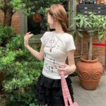 MML6854 Original print 【 21 pieces of 220g pure cotton+large size+threaded collar+wrapped shoulder 】 round neck short sleeved women