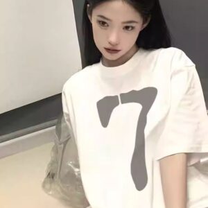 MML6850Original print 【 21 pieces of 220g pure cotton+large size+threaded collar+wrapped shoulder 】 round neck short sleeved women