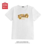 MML6830Original print [40 pieces of 1 * 1 fine cotton+threaded collar+wrapped shoulder] round neck short sleeved women's