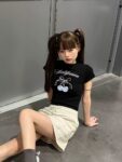 MML6870 Original print [40 pieces of 1 * 1 fine cotton+threaded collar+wrapped shoulder] round neck short sleeved women's