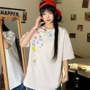 MML6839  Original print 【 21 pieces of 220g pure cotton+large size+threaded collar+wrapped shoulder 】 round neck short sleeved women