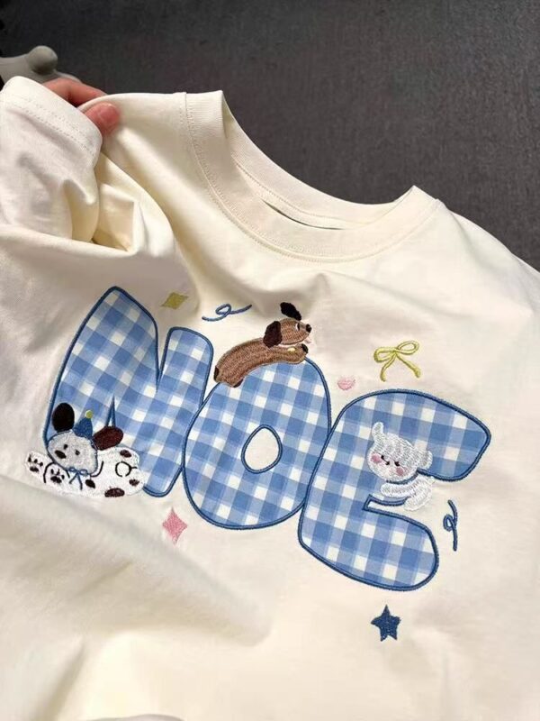 MML6840  Original workmanship with cloth embroidery [220g pure cotton+threaded collar+wrapped shoulder] round neck short sleeved women