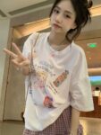 MML6851Original print 【 21 pieces of 220g pure cotton+large size+threaded collar+wrapped shoulder 】 round neck short sleeved women
