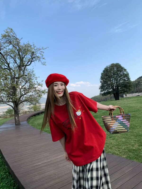 MML6833Original print [21 pieces of 220g pure cotton+large size+threaded collar+wrapped shoulder] round neck short sleeved shirt