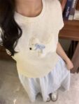 MML6841Original plush towel embroidery [40 pieces 1 * 1 fine cotton+threaded collar+wrapped shoulder] round neck short sleeved women