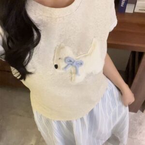 MML6841Original plush towel embroidery [40 pieces 1 * 1 fine cotton+threaded collar+wrapped shoulder] round neck short sleeved women