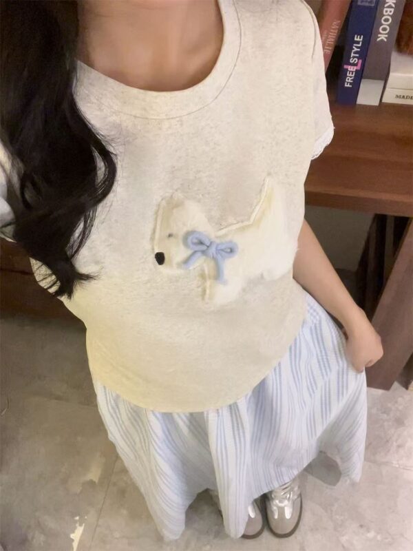 MML6841Original plush towel embroidery [40 pieces 1 * 1 fine cotton+threaded collar+wrapped shoulder] round neck short sleeved women