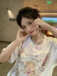 MML6851Original print 【 21 pieces of 220g pure cotton+large size+threaded collar+wrapped shoulder 】 round neck short sleeved women