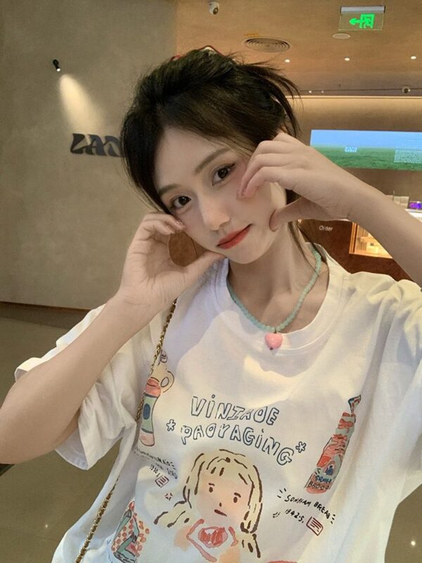 MML6851Original print 【 21 pieces of 220g pure cotton+large size+threaded collar+wrapped shoulder 】 round neck short sleeved women