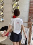 208542025 (100% cotton) 21 count 210g pure cotton embroidered bow short sleeved T-shirt for women loose fit