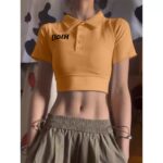 531046(40 anti cotton thread) polo collar short sleeved shoulder T-shirt for women, slim fit and slimming short style spicy girl top for summer