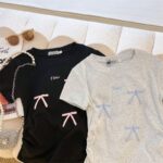 208002-12025 (92 cotton/8 spandex) 40 count 210g pure cotton foam bow design short sleeved T-shirt