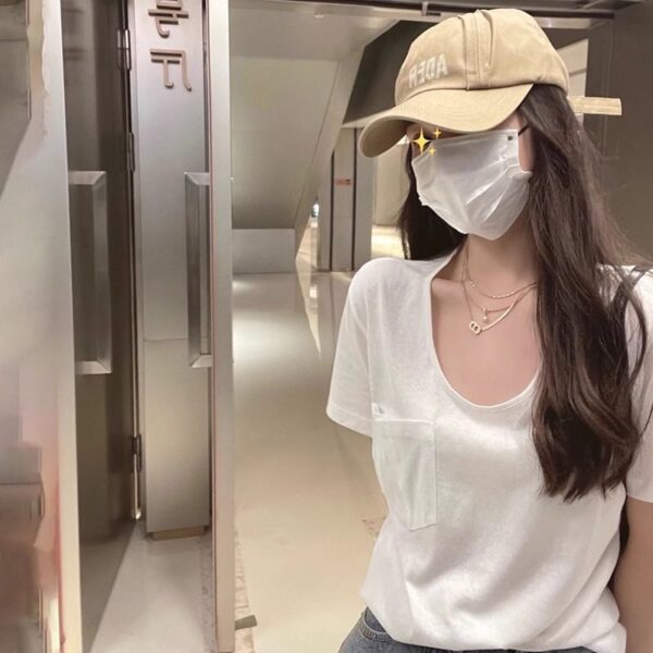 201512025 new 100% cotton, pure cotton, bamboo knot cotton pocket short sleeved T-shirt for women, loose oversized