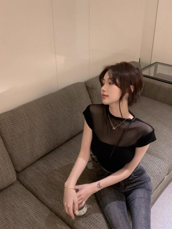 20219-32025 (92 cotton/8 spandex) 40 count 210g pure cotton spicy style short sleeved T-shirt women's splicing