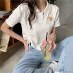 5332602025 Korean Bear Short sleeved T-shirt Women's New Summer Design Sense Short Drawstring Polo Collar
