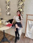 208542025 (100% cotton) 21 count 210g pure cotton embroidered bow short sleeved T-shirt for women loose fit