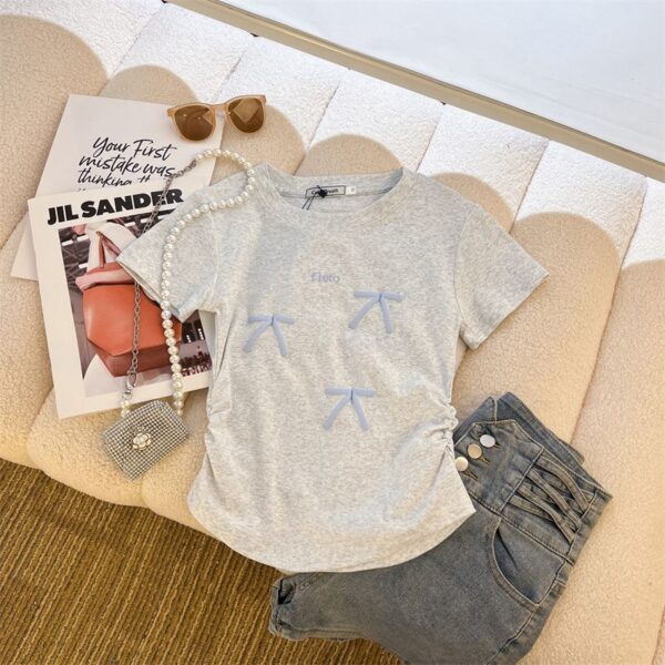 208002-12025 (92 cotton/8 spandex) 40 count 210g pure cotton foam bow design short sleeved T-shirt