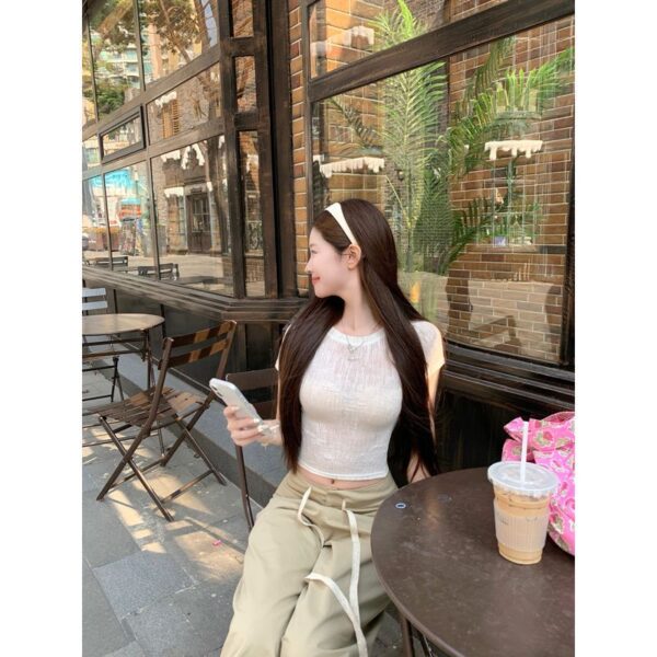 531053Hot girl back hollow strap short sleeved T-shirt with summer design feeling, slimming short top for women
