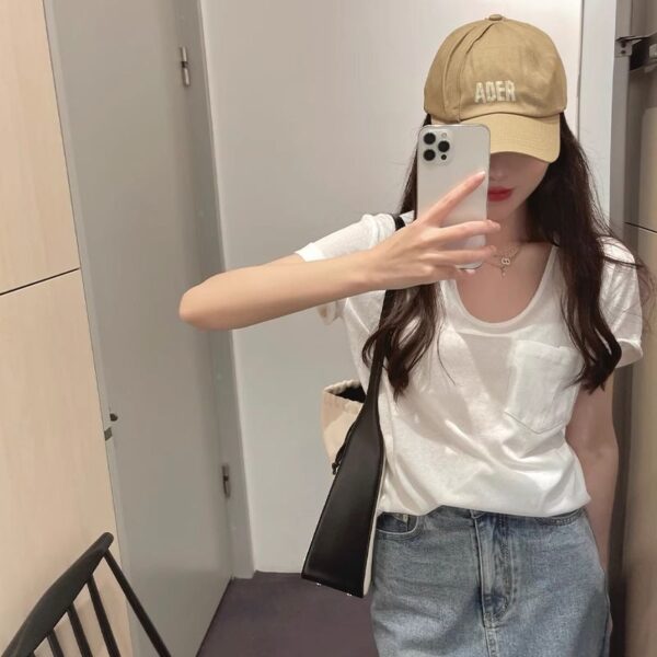 201512025 new 100% cotton, pure cotton, bamboo knot cotton pocket short sleeved T-shirt for women, loose oversized