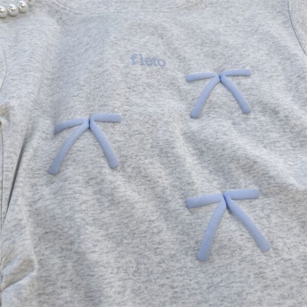 208002-12025 (92 cotton/8 spandex) 40 count 210g pure cotton foam bow design short sleeved T-shirt