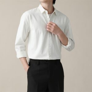 7022  Spring and Autumn new clean color simple shirt men's slim fit long sleeved shirt casual top