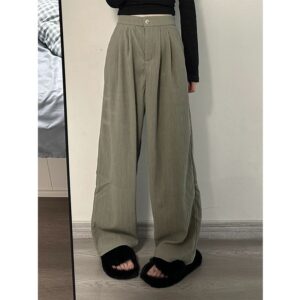 480Bark wrinkled design, retro casual wide leg pants for women, hanging feeling, spring and summer loose straight leg pants for women