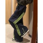 B760Grey [3D Waist Head] navy blue sweatpants with children's stripes, casual, loose, lazy, wide leg, sports floor pants