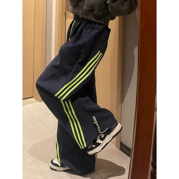 B760Grey [3D Waist Head] navy blue sweatpants with children's stripes, casual, loose, lazy, wide leg, sports floor pants