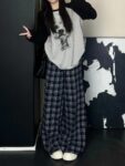 B886 2025 Blue Lace Lace Wide Leg Pants Spring and Autumn Winter New American Women's Style