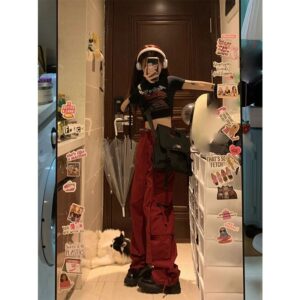 483Retro work pants for women in summer, loose fit, petite design, high street wide leg pants for women