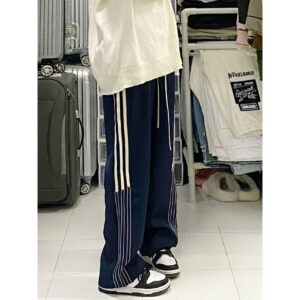 435Huamian composite milk silk college style contrasting striped wide leg pants, sports sweatpants, women's casual pants