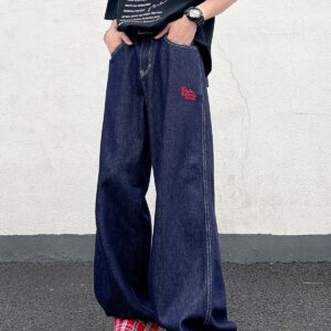 F13330  Retro plaid patchwork design, jeans for women in spring and autumn, loose fit, niche, high street, narrow version, straight leg, wide leg