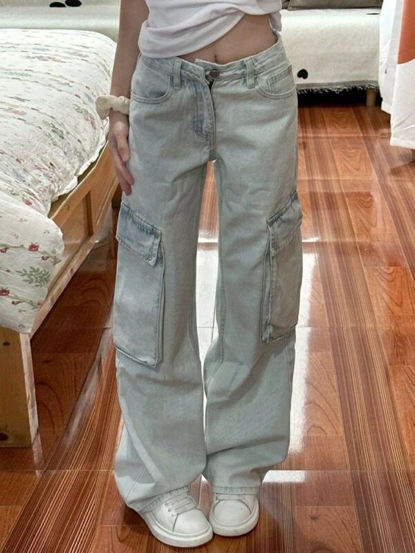 F13355 Light colored work pants for women in spring and autumn, new style for spicy girls, small stature, high waist, loose fit, slimming straight leg, floor dragging, wide leg denim