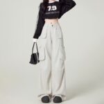G3033-2Retro workwear jeans for women in autumn 2024, new design sense, high waist, loose fit, slim and wide leg pants
