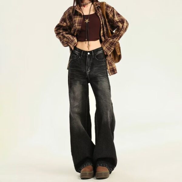 G3036-3 Retro wide leg jeans for women's autumn 2024 new design sense, loose straight leg slimming floor pants
