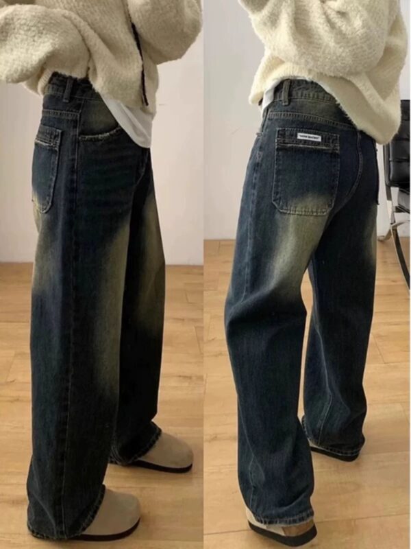 F13733Retro wide leg jeans for women in spring and autumn, new high waisted slim fit, narrow version, straight leg, floor length pants