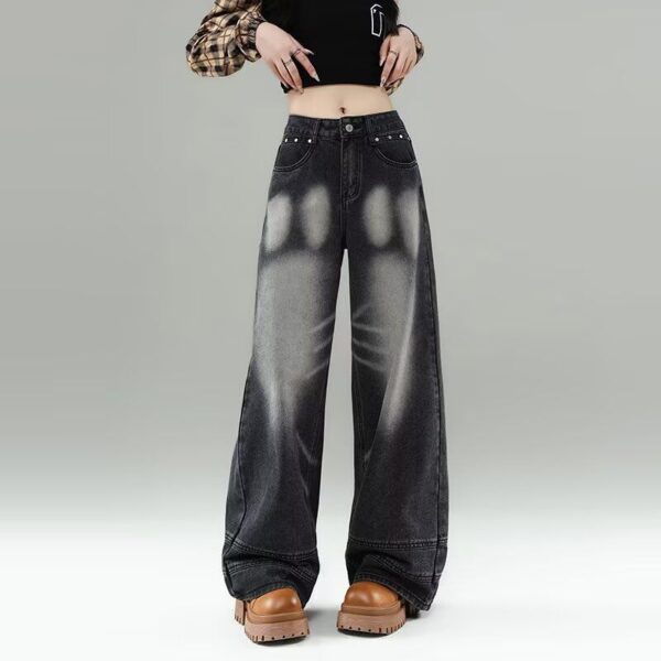 G3055-2High waisted American retro jeans for women in spring 2025, new straight leg loose fit slimming wide leg floor pants