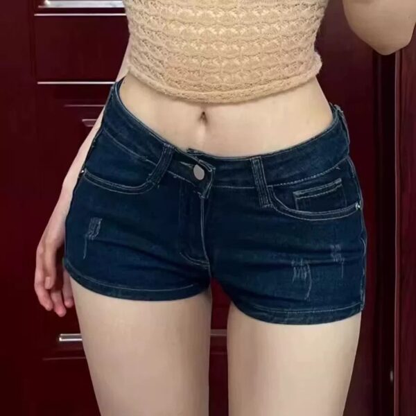 F13971Internet celebrity sexy low waisted spicy girl ultra short pants for women, worn out elastic tight hot pants for spring and summer, wearing dark blue denim shorts