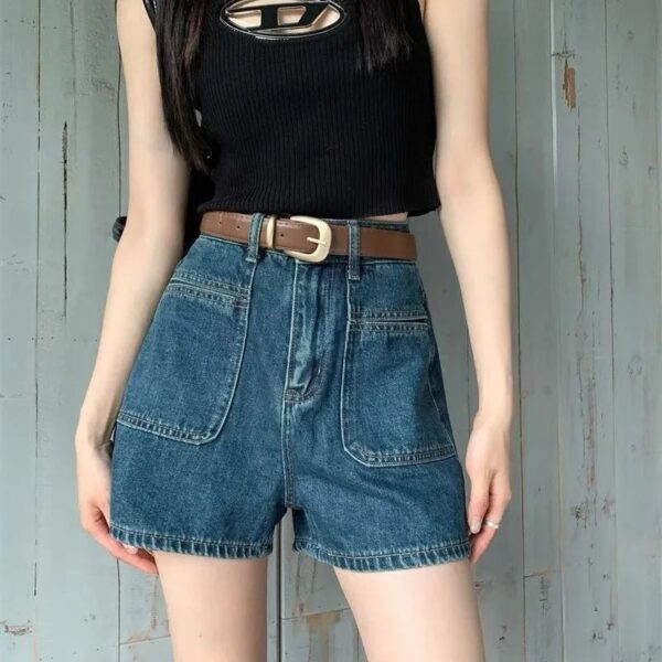 M696-6High waisted denim shorts for women in the summer of 2025, thin, chubby, and slim, covering the belly. Short stature, A-line, wide legs, hot in the summer